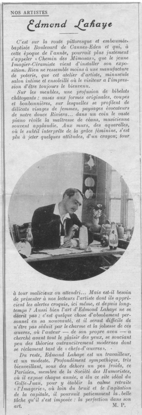 Edmond Lahaye, Vallauris, mars 1924